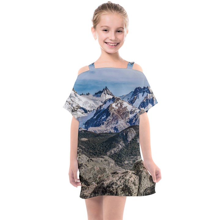 El Chalten Landcape Andes Patagonian Mountains, Agentina Kids  One Piece Chiffon Dress