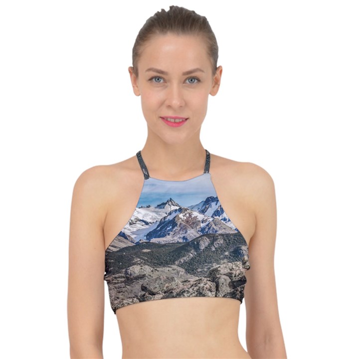 El Chalten Landcape Andes Patagonian Mountains, Agentina Racer Front Bikini Top