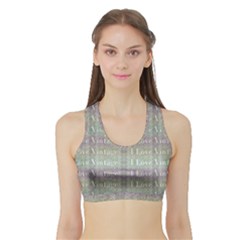 I Love Vintage Phrase Motif Striped Pattern Design Sports Bra With Border