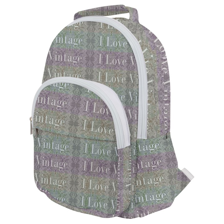 I Love Vintage Phrase Motif Striped Pattern Design Rounded Multi Pocket Backpack