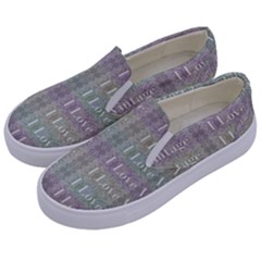 I Love Vintage Phrase Motif Striped Pattern Design Kids  Canvas Slip Ons by dflcprintsclothing