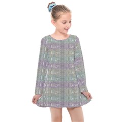 I Love Vintage Phrase Motif Striped Pattern Design Kids  Long Sleeve Dress by dflcprintsclothing