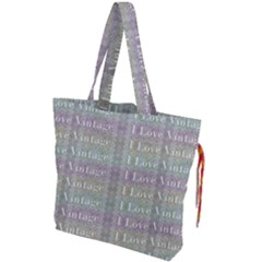 I Love Vintage Phrase Motif Striped Pattern Design Drawstring Tote Bag