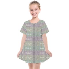 I Love Vintage Phrase Motif Striped Pattern Design Kids  Smock Dress by dflcprintsclothing