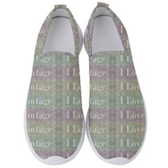 I Love Vintage Phrase Motif Striped Pattern Design Men s Slip On Sneakers by dflcprintsclothing