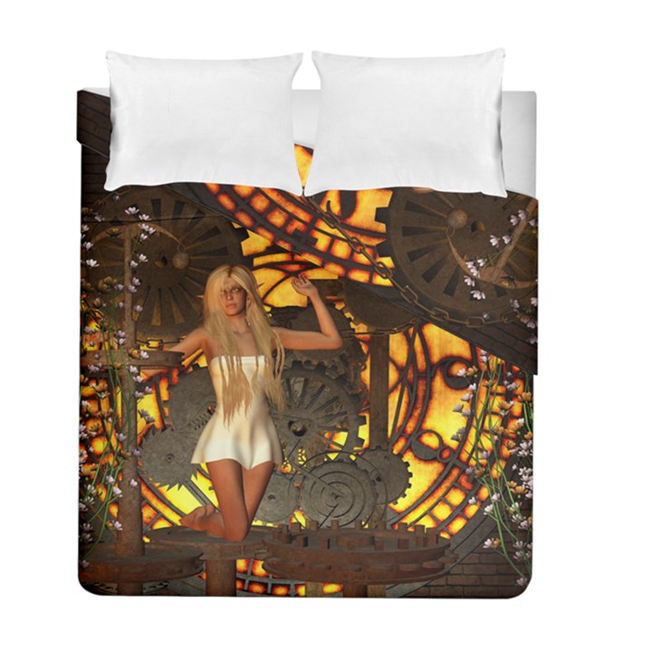 Steampunk Clockwork And Steampunk Girl Duvet Cover Double Side (Full/ Double Size)