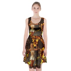 Steampunk Clockwork And Steampunk Girl Racerback Midi Dress by FantasyWorld7