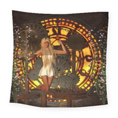 Steampunk Clockwork And Steampunk Girl Square Tapestry (large)