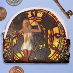 Steampunk Clockwork And Steampunk Girl Horseshoe Style Canvas Pouch by FantasyWorld7