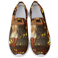 Steampunk Clockwork And Steampunk Girl Men s Slip On Sneakers