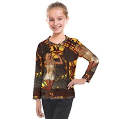 Steampunk Clockwork And Steampunk Girl Kids  Long Mesh Tee