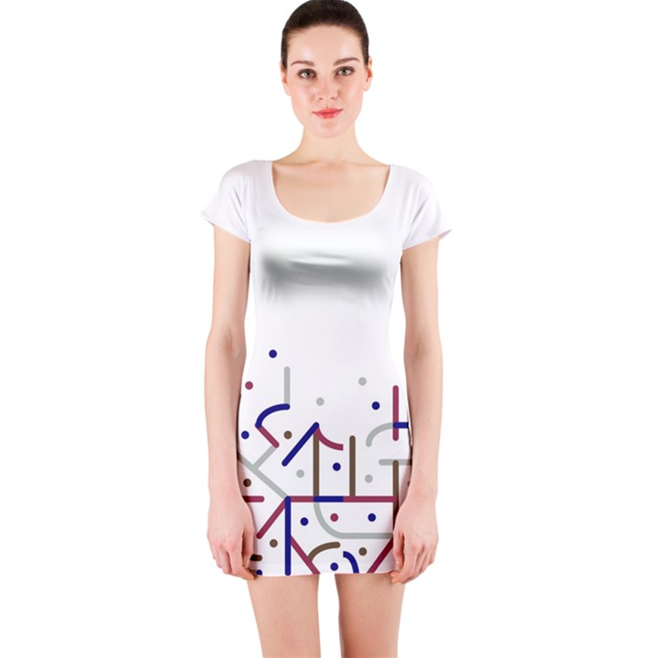 Lines And Dots Motif Geometric Print Short Sleeve Bodycon Dress