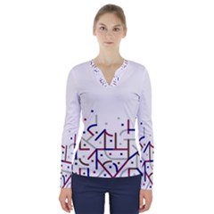 Lines And Dots Motif Geometric Print V-neck Long Sleeve Top by dflcprintsclothing