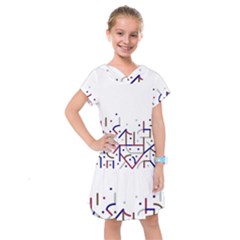 Lines And Dots Motif Geometric Print Kids  Drop Waist Dress