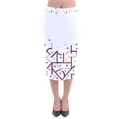 Lines And Dots Motif Geometric Print Velvet Midi Pencil Skirt