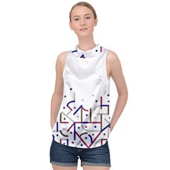 Lines And Dots Motif Geometric Print High Neck Satin Top by dflcprintsclothing