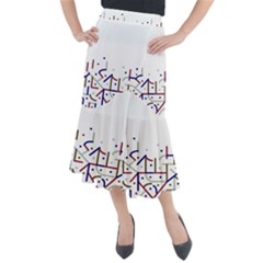 Lines And Dots Motif Geometric Print Midi Mermaid Skirt by dflcprintsclothing