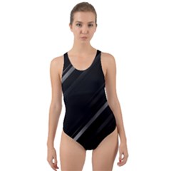 Minimalist Black Linear Abstract Print Cut-out Back One Piece Swimsuit by dflcprintsclothing