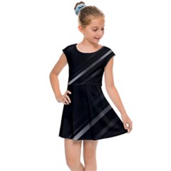 Minimalist Black Linear Abstract Print Kids  Cap Sleeve Dress by dflcprintsclothing