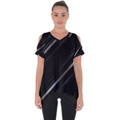 Minimalist Black Linear Abstract Print Cut Out Side Drop Tee