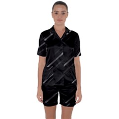 Minimalist Black Linear Abstract Print Satin Short Sleeve Pyjamas Set by dflcprintsclothing