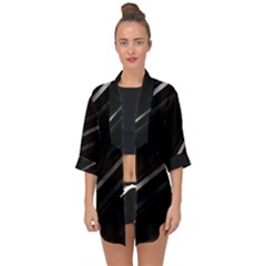 Minimalist Black Linear Abstract Print Open Front Chiffon Kimono by dflcprintsclothing