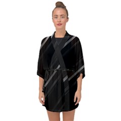 Minimalist Black Linear Abstract Print Half Sleeve Chiffon Kimono by dflcprintsclothing