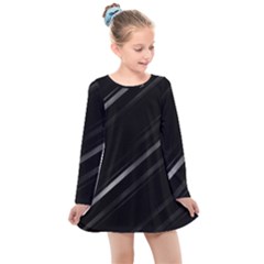 Minimalist Black Linear Abstract Print Kids  Long Sleeve Dress