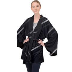 Minimalist Black Linear Abstract Print Long Sleeve Velvet Kimono 