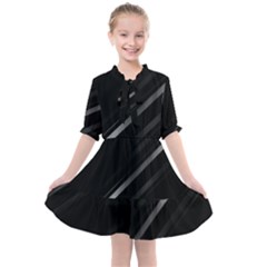 Minimalist Black Linear Abstract Print Kids  All Frills Chiffon Dress by dflcprintsclothing