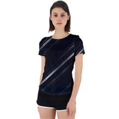 Minimalist Black Linear Abstract Print Back Cut Out Sport Tee