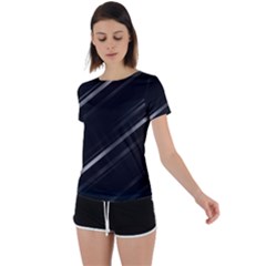 Minimalist Black Linear Abstract Print Back Circle Cutout Sports Tee