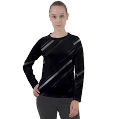 Minimalist Black Linear Abstract Print Women s Long Sleeve Raglan Tee