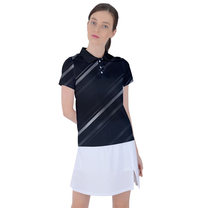 Minimalist Black Linear Abstract Print Women s Polo Tee