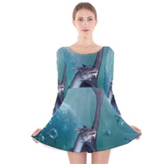 Awesome Seadragon Long Sleeve Velvet Skater Dress by FantasyWorld7