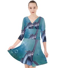 Awesome Seadragon Quarter Sleeve Front Wrap Dress by FantasyWorld7