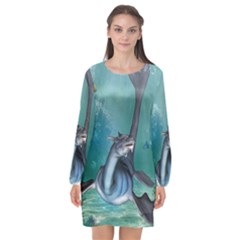 Awesome Seadragon Long Sleeve Chiffon Shift Dress 