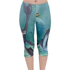 Awesome Seadragon Velvet Capri Leggings  by FantasyWorld7