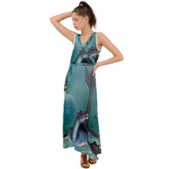 Awesome Seadragon V-neck Chiffon Maxi Dress by FantasyWorld7