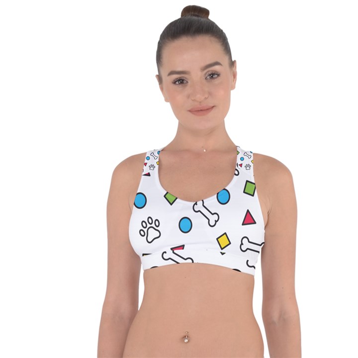 Dog Paw Seamless Pattern Footprint Bone Cross String Back Sports Bra