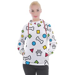 Dog Paw Seamless Pattern Footprint Bone Women s Hooded Pullover