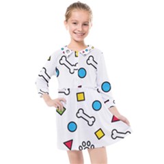 Dog Paw Seamless Pattern Footprint Bone Kids  Quarter Sleeve Shirt Dress by Vaneshart