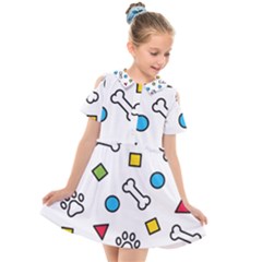 Dog Paw Seamless Pattern Footprint Bone Kids  Short Sleeve Shirt Dress by Vaneshart