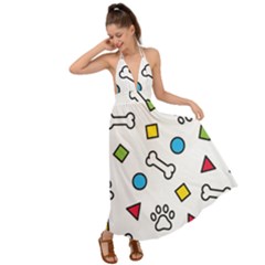 Dog Paw Seamless Pattern Footprint Bone Backless Maxi Beach Dress by Vaneshart