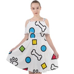 Dog Paw Seamless Pattern Footprint Bone Cut Out Shoulders Chiffon Dress