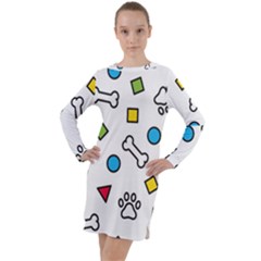 Dog Paw Seamless Pattern Footprint Bone Long Sleeve Hoodie Dress