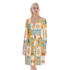 Nautical Elements Collection Long Sleeve Velvet Front Wrap Dress by Vaneshart