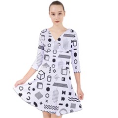 Pattern Hipster Abstract Form Geometric Line Variety Shapes Polkadots Fashion Style Seamless Quarter Sleeve Front Wrap Dress by Vaneshart