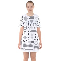 Pattern Hipster Abstract Form Geometric Line Variety Shapes Polkadots Fashion Style Seamless Sixties Short Sleeve Mini Dress