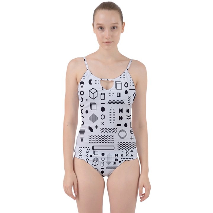 Pattern Hipster Abstract Form Geometric Line Variety Shapes Polkadots Fashion Style Seamless Cut Out Top Tankini Set